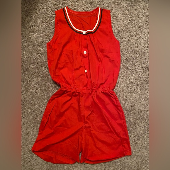 Vintage Red Romper With Stripe Detail - Picture 5 of 7